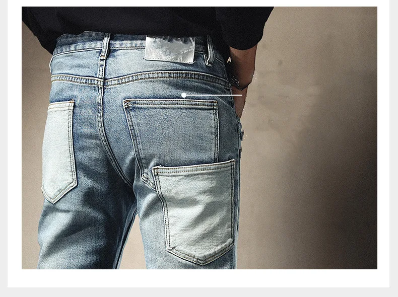 Men's Patchwork Jeans Multi-pocket Skinny Trousers. Stylish and functional jeans with multiple pockets for a modern and — photo 3