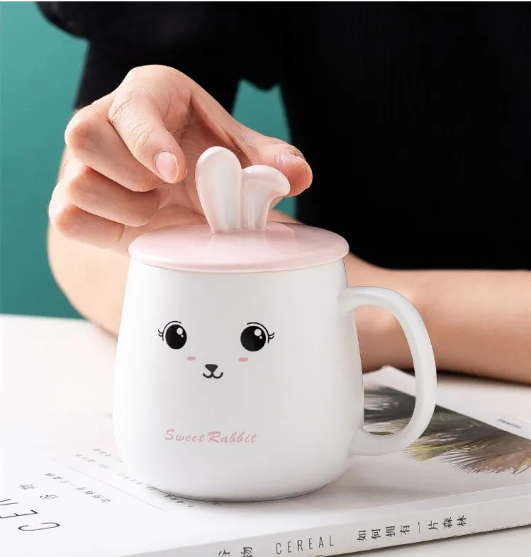 Title 2, Cute Bunny Ear Mug With Lid and Spoon Perfect f...