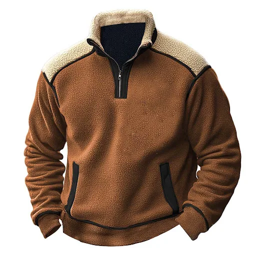 Title 3, Color Stitching Stand-collar Lambswool Zipper S...