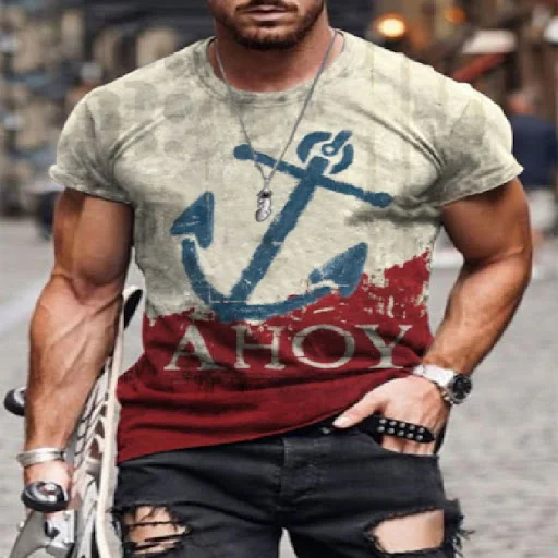 Title 4, Mens Color Matching Plum Blossom Round Neck Sh...