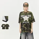 Retro Camouflage Letters Printed Punk Rock T-shirt Short Sleeve — photo 9