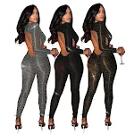 Sexy jumpsuit met diepe V-hals, gemaakt van glanzende zijde, slank en hollow out, perfect voor de nachtclub, straalt glamour uit. — foto 15