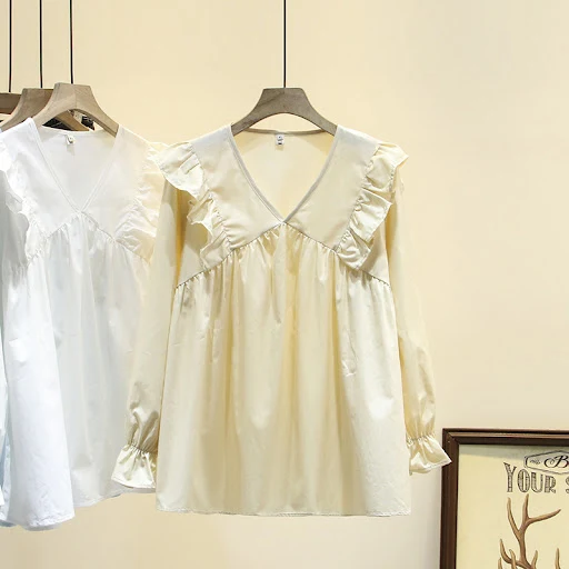 Title 7, Sweet Ruffled Long-sleeved Doll Shirt Top Plus ...