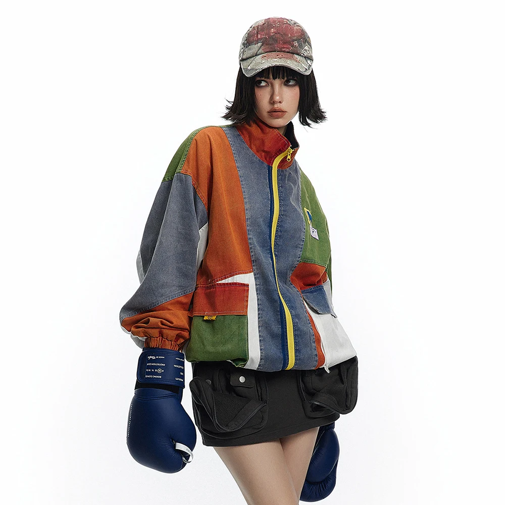 Title 5, Irregular Color Contrast Patchwork Jacket Coat,...