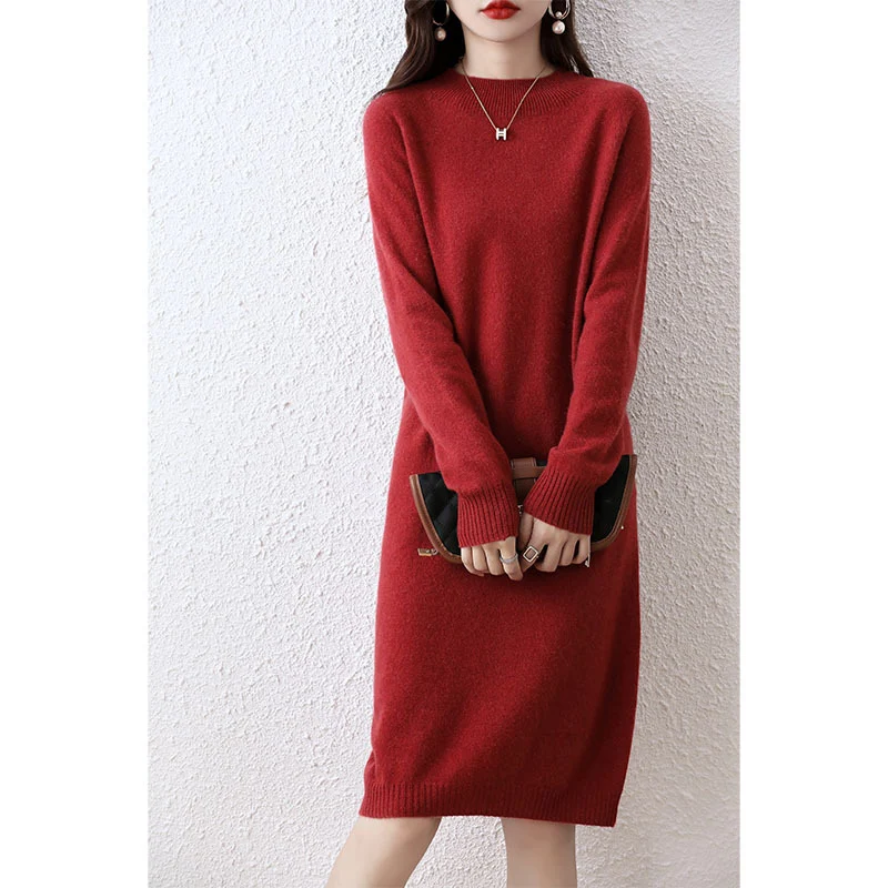 Abito in lana modellata integrata con collo a mezza altezza autunno e inverno — foto 4