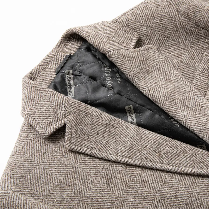Casaco de lã xadrez masculino Moda Outono Inverno Elegante e Quente Jaqueta Estilo Clássico Casaco Casual Roupa Externa Confortável — foto 4