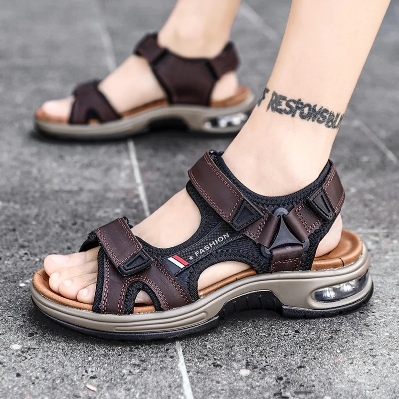 Men's Sandals Casual Shoes Outdoor Leather Beach Shoes Cushion Soft Sole Comfortable Lightweight Perfect for Summer and — photo 3