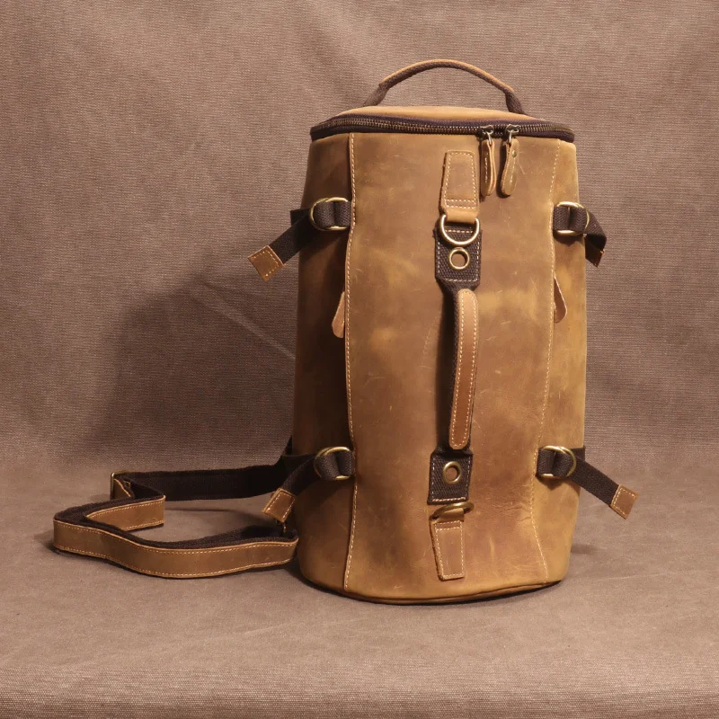 Mochila masculina de couro Crazy Horse genuíno, grande capacidade, ideal para viagens e trabalho, resistente e com estilo único. — foto 9