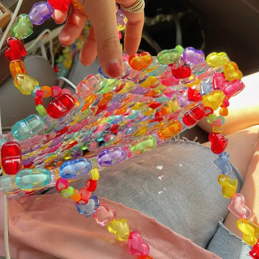 Title 5, Colorful Contrast Color Love Beaded Handbag