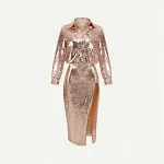 Conjunto feminino de duas peças, camisa manga longa com lantejoulas e contas, vestido elegante para eventos especiais. — foto 10