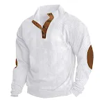 Felpa casual da uomo con collo alto e maniche lunghe, design a righe, vestibilità ampia, colore solido, perfetta per un look informale e alla moda. — foto 8