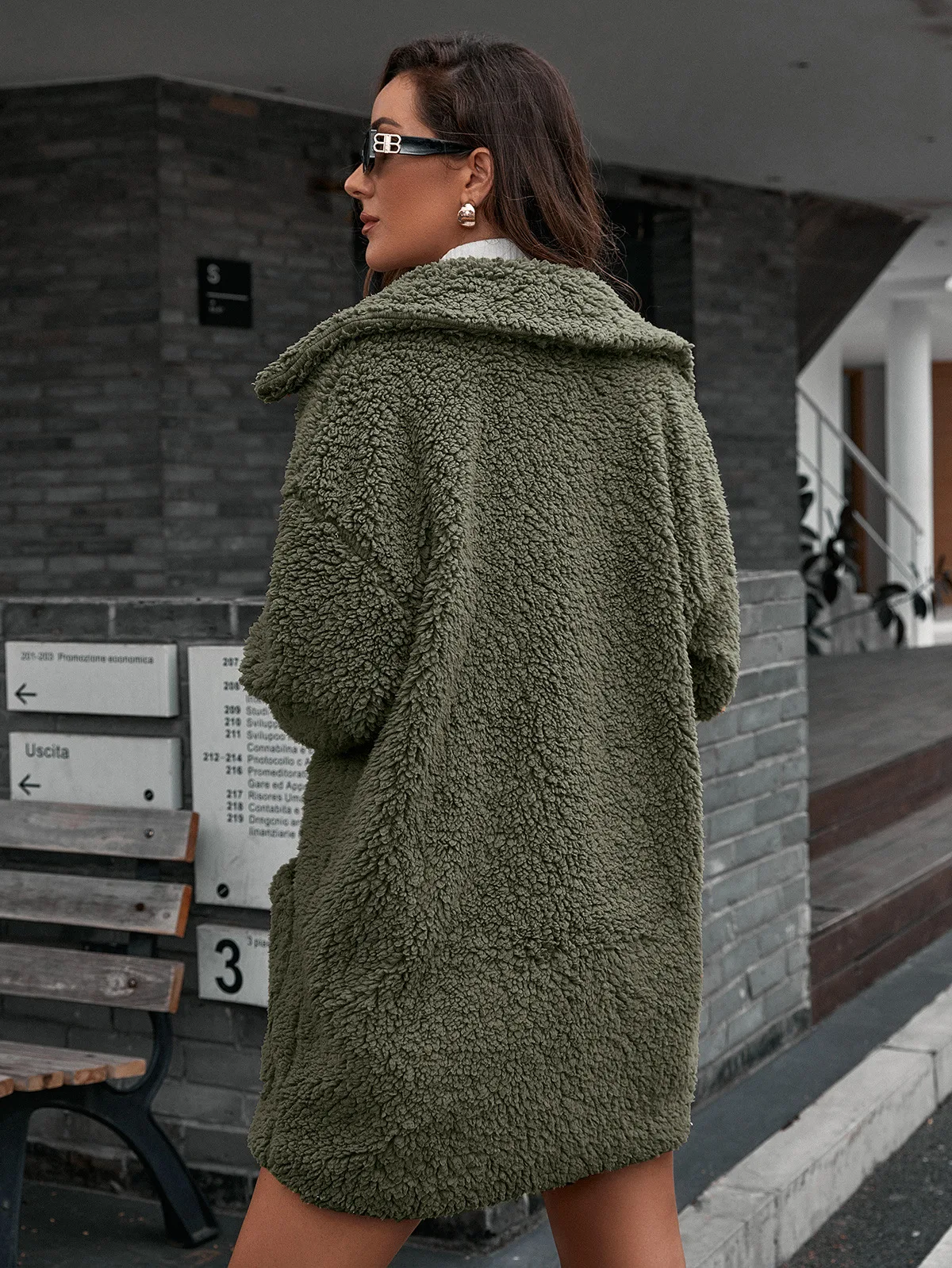 Title 16, Single Breasted Bubble Fleece Jacket Loose Lape...
