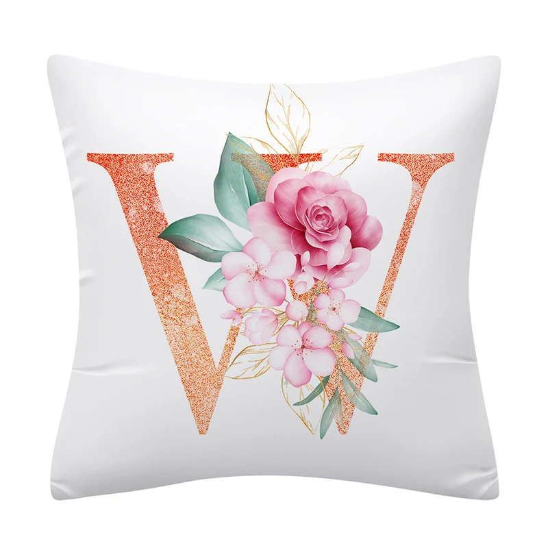 Fronha de travesseiro com letra floral rosa, perfeita para decoração personalizada e um toque floral charmoso no quarto. — foto 3