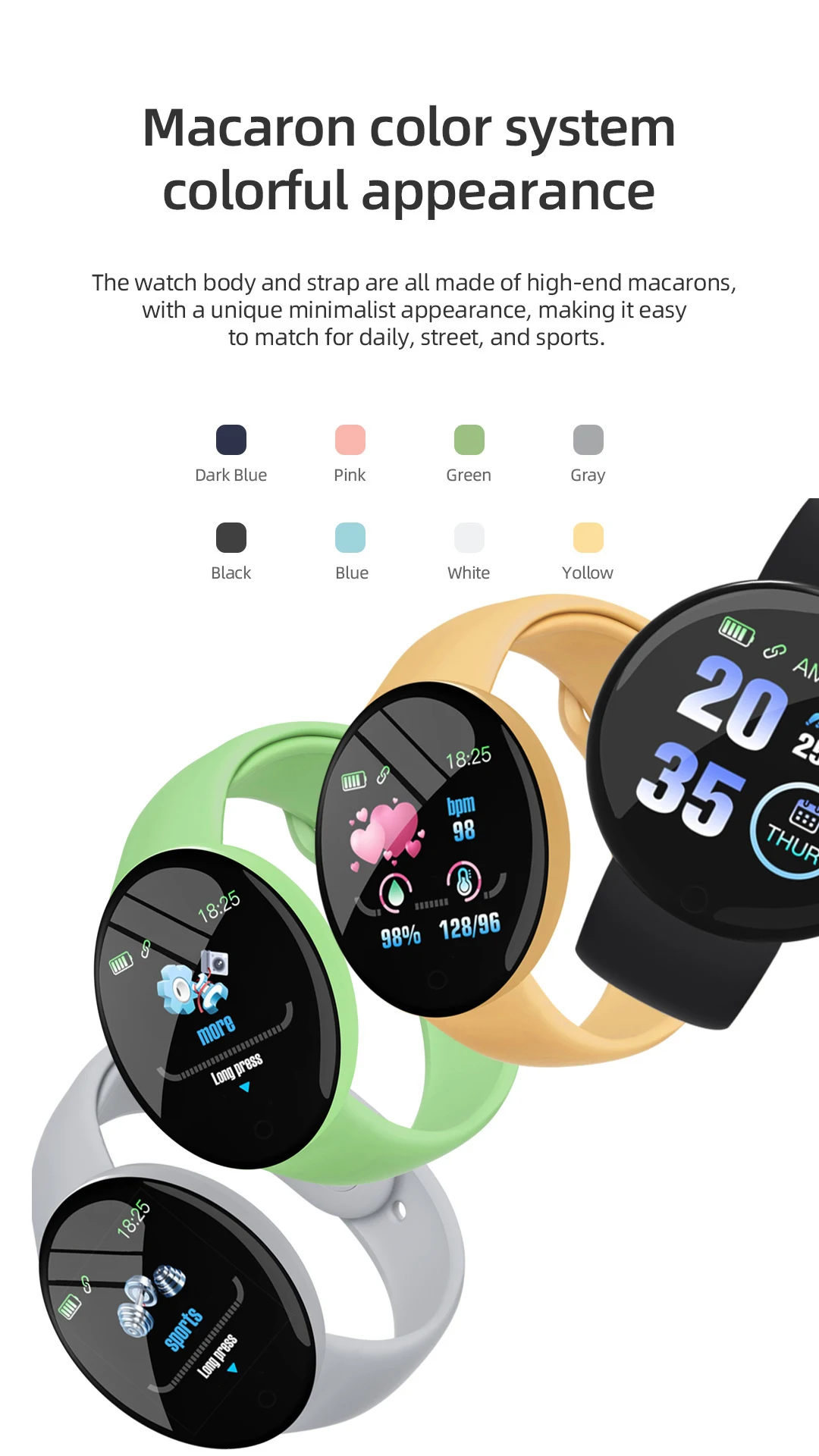 Title 5, D18 Smart Wristband Step Meter Bluetooth Heart ...