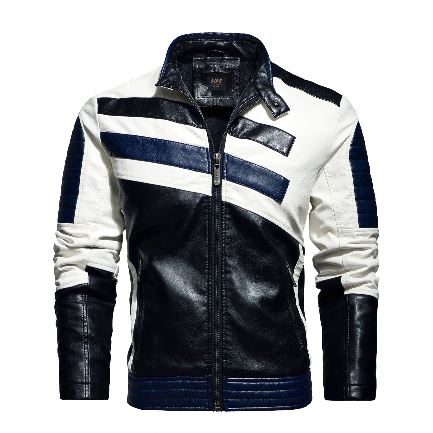 Title 3, Mens Leather Jackets Motorcycle Stand Collar. S...
