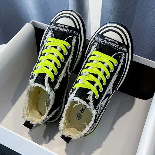 Title 4, Ladies canvas shoes featuring platform soles an...