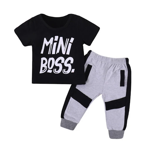 Title 6, Letter Print Short Sleeve T-Shirt and Trousers ...