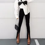 Women's Fashion Solid Color Slim Trousers with Feet Zipper and Slit, Offering a Stylish Fit and Modern Design for Comfor — photo 3
