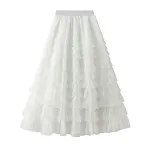 Saia longa feminina com babados de malha em corte A, doce e elegante. Vestido cupcake slim para mulheres, roupa feminina, estilo moderno e charmoso. — foto 14