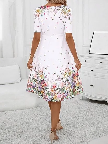 Title 7, Fashion Wave V-neck Floral Print Short Sleeve L...