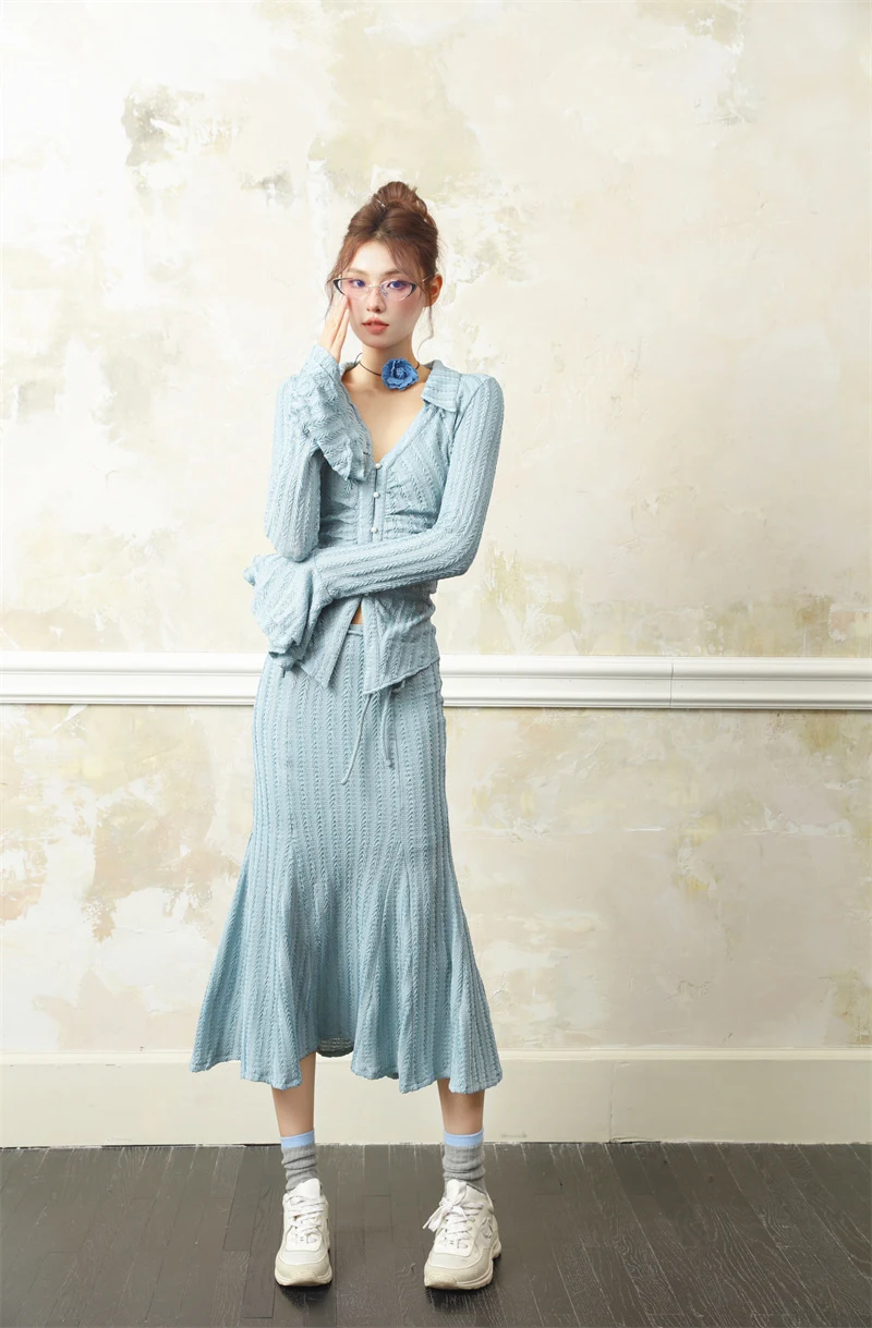 Title 3, Knitwear Long Sleeve Skirt Hot Girl Two-piece Set