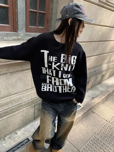 Title 18, American Style Loose Lazy Sweater Letter Long-s...