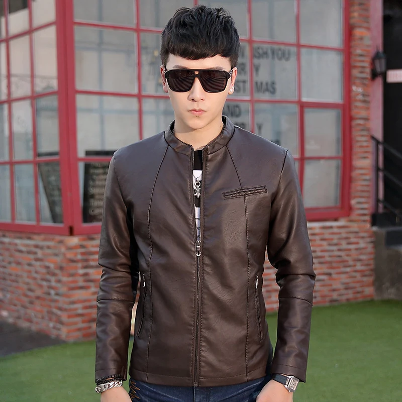 Title 9, Jaqueta de couro masculina casual com gola alta...