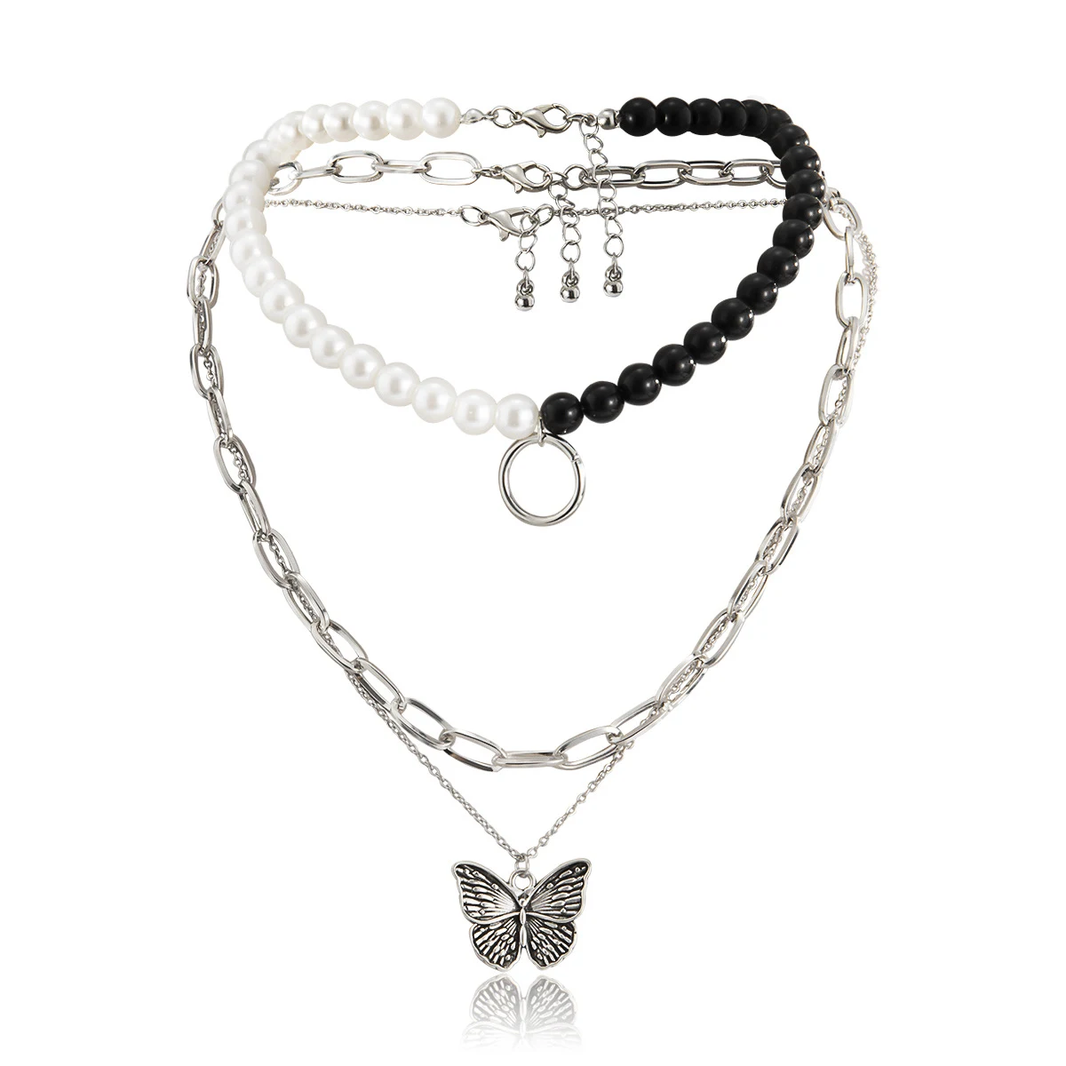 Colar feminino com corrente cruzada punk com contraste de cores, acessório moderno e ousado, perfeito para looks estilosos e expressivos. — foto 3