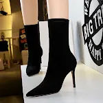 Botas de mujer de tacón alto de ante con punta fina, elegantes y cómodas para cualquier ocasión, realzan tu estilo. — foto 7