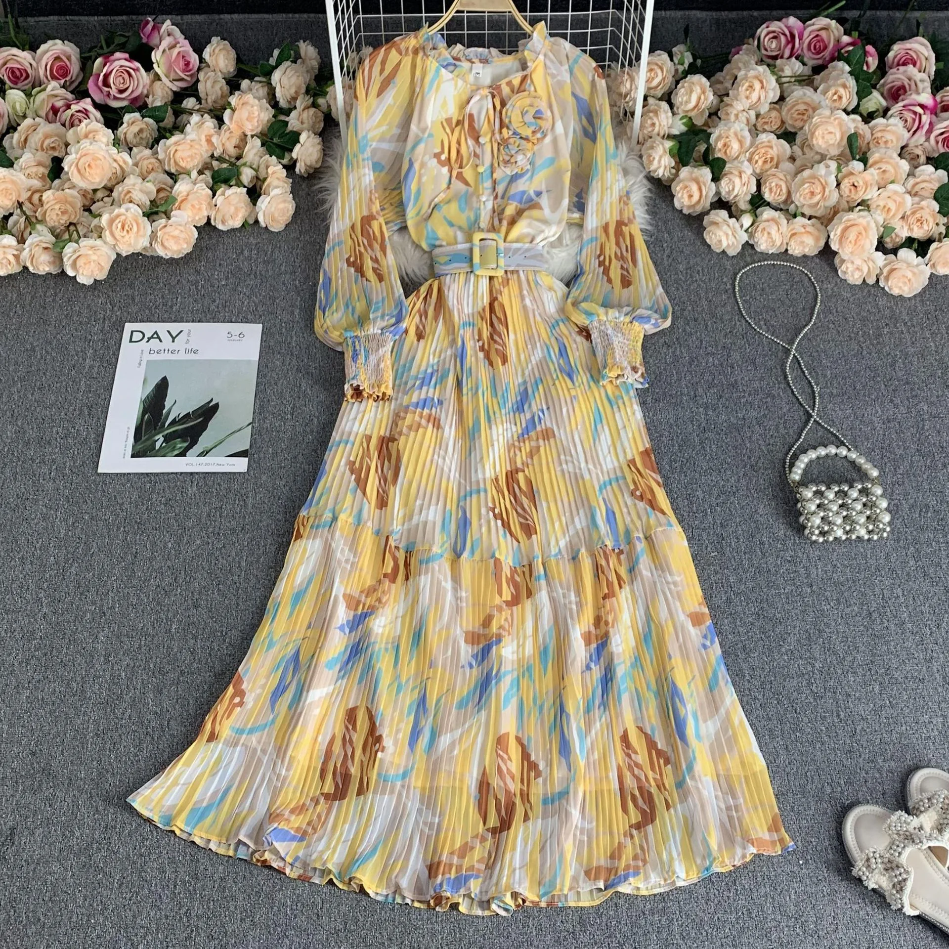 Super Long Chiffon Vacation Style Dress Women's High Waist Slim Fit Slimming — photo 4