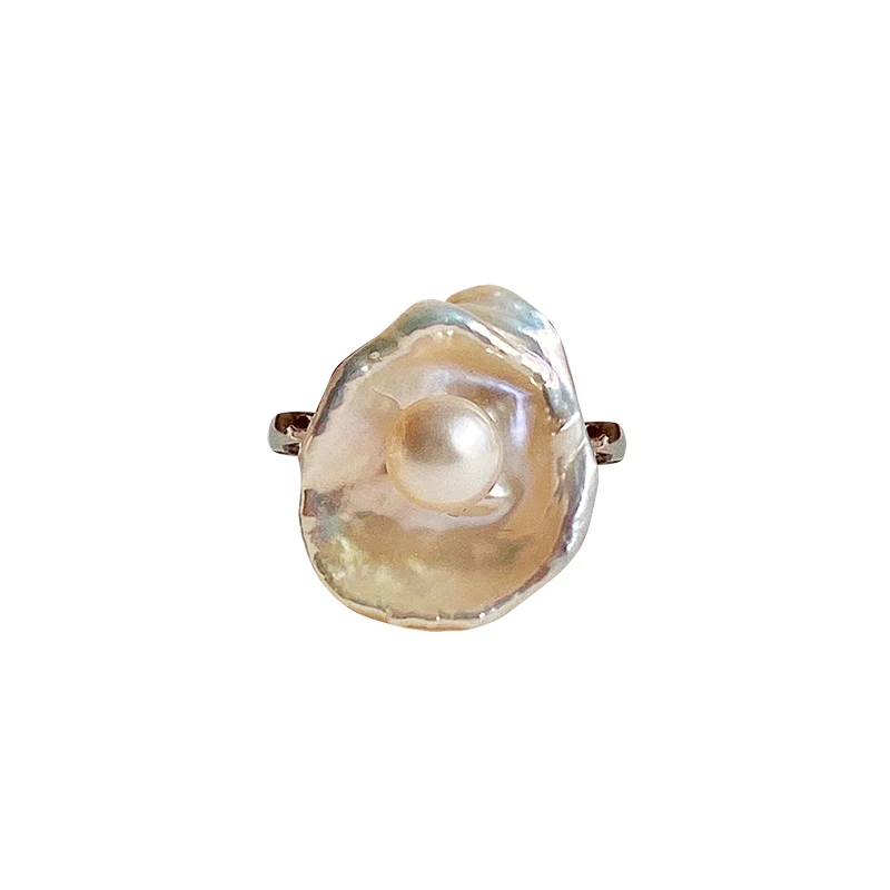 Anel de pérola barroca natural para mulheres. Joia elegante e única. Realce sua beleza com este anel de pérola natural, um presente perfeito. — foto 2