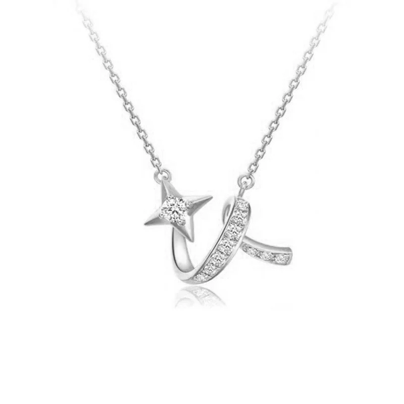 Colar feminino de meteorito de desejo, prata esterlina com diamantes, design criativo, presente charmoso e elegante para mulheres. — foto 4