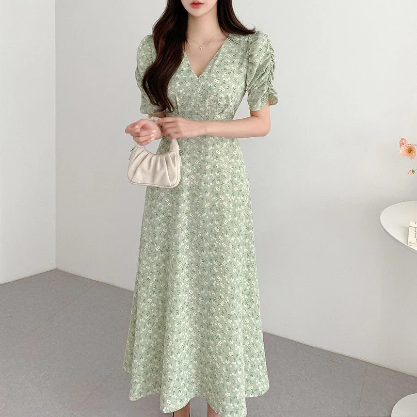 Title 2, Small Floral Puff Sleeve Dress Women
