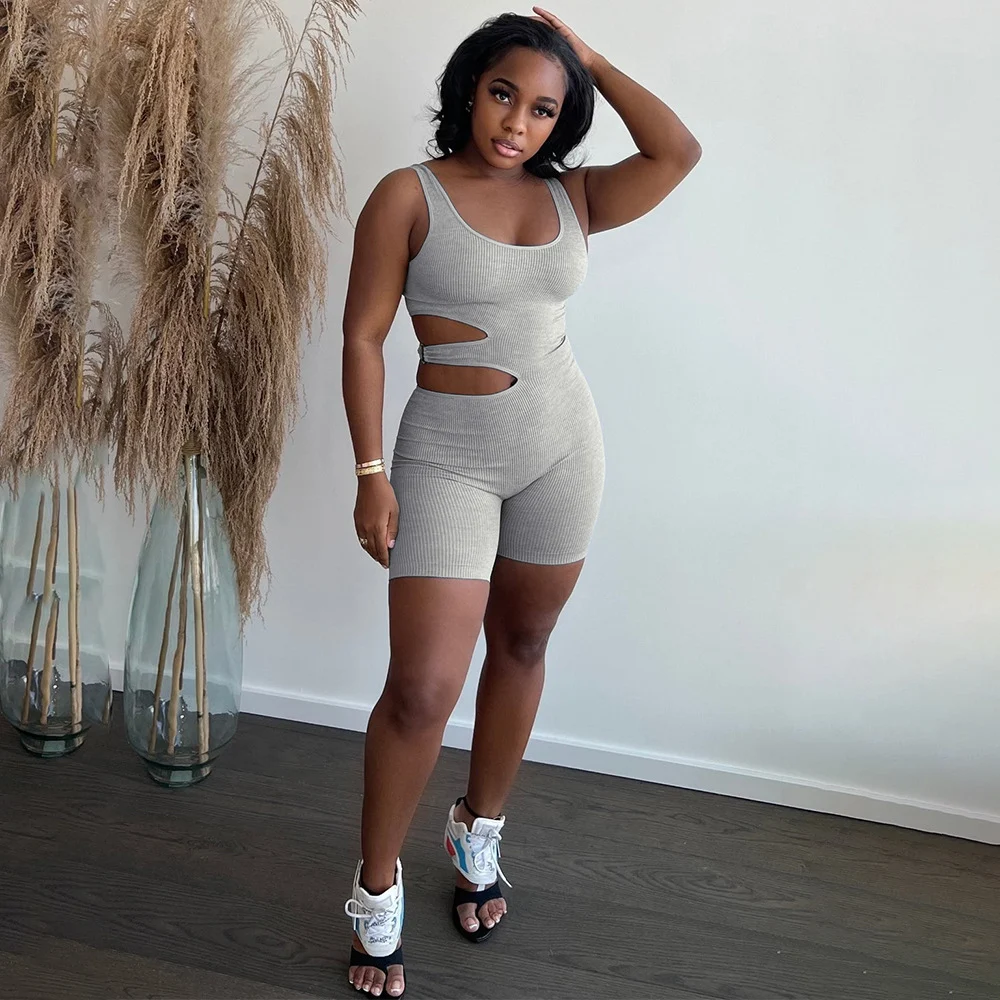 Title 7, Summer Streetwear Bodycon Brown Sleeveless Romper