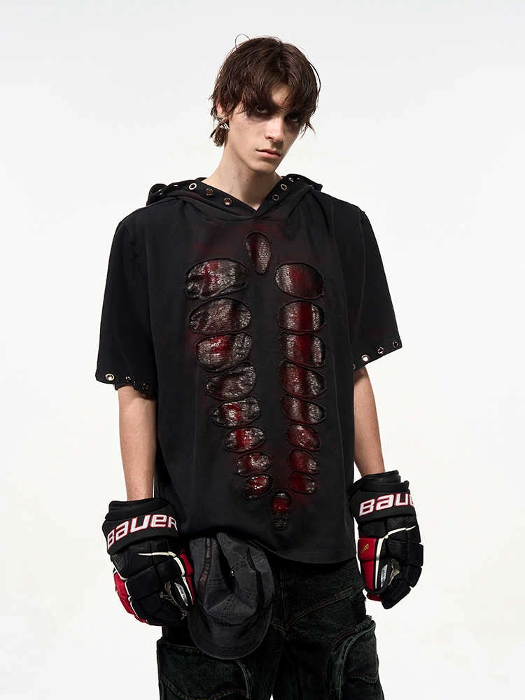 Men's Hooded Short-Sleeved Sequined Loose-fitting T-shirt. Comfortable and stylish, perfect for a casual, eye-catching l — photo 5