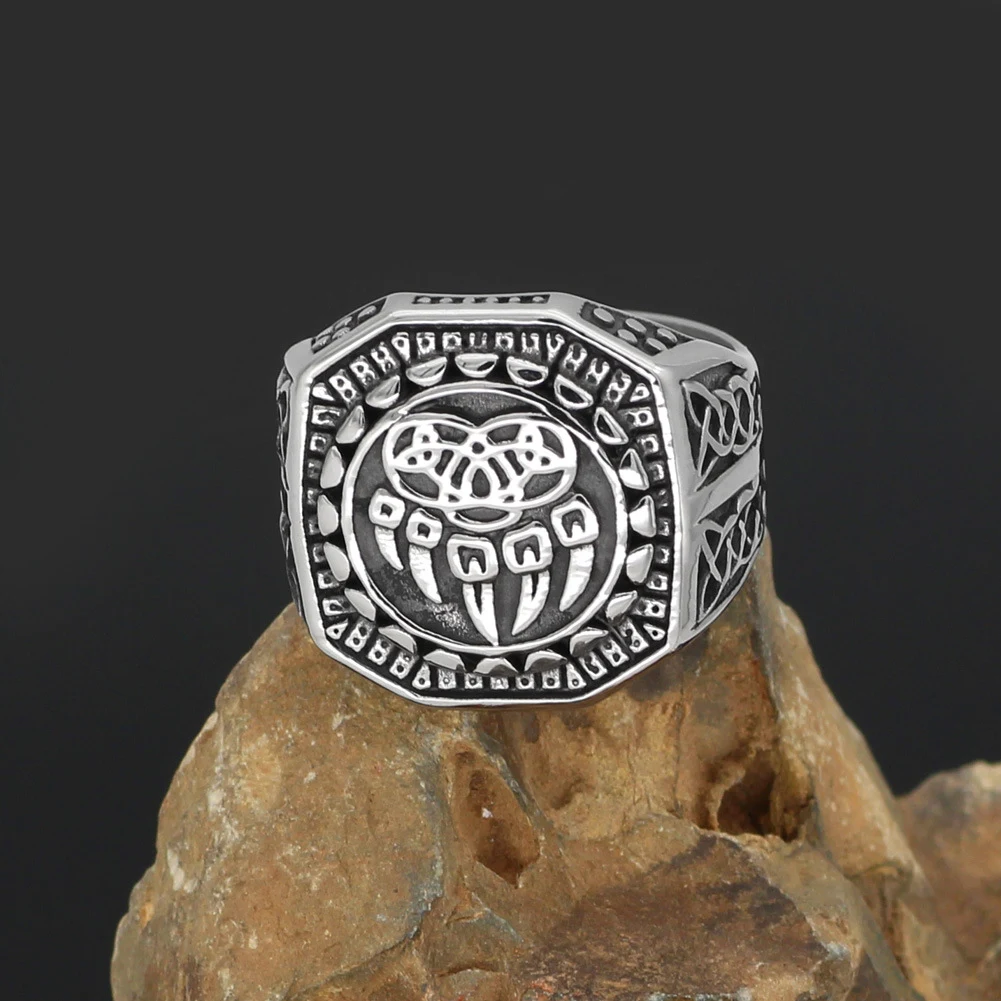 Anel de Sinete Veles de Aço Inoxidável Feito à Mão da Beowulf Regalia. Joia viking masculina com símbolo rúnico. Durabilidade e estilo únicos. — foto 2