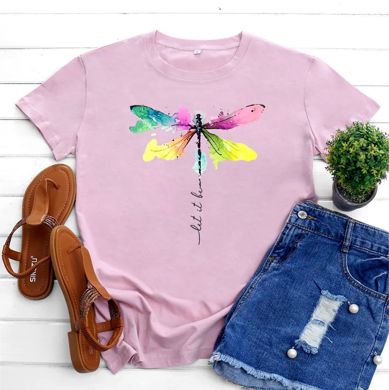 Title 7, Womens Fashion Casual Dragonfly Printed Round ...