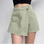 Saia jeans irregular anti-exposição feminina, design moderno e proteção elegante. Perfeita para um visual único com conforto e estilo. — foto 3
