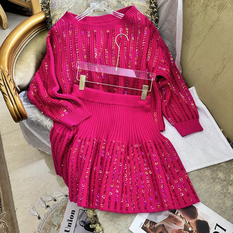Rose Sequin One-line Neck New Year Loose Vintage Sweater – a comfortable and stylish choice for celebrating the New Year — photo 4