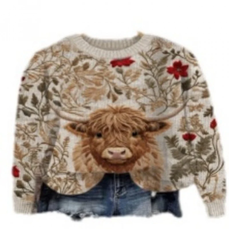 Suéter Little Flower gola redonda com estampa digital, para mulheres, confortável e estiloso, perfeito para uso diário, um visual moderno e fresco. — foto 14