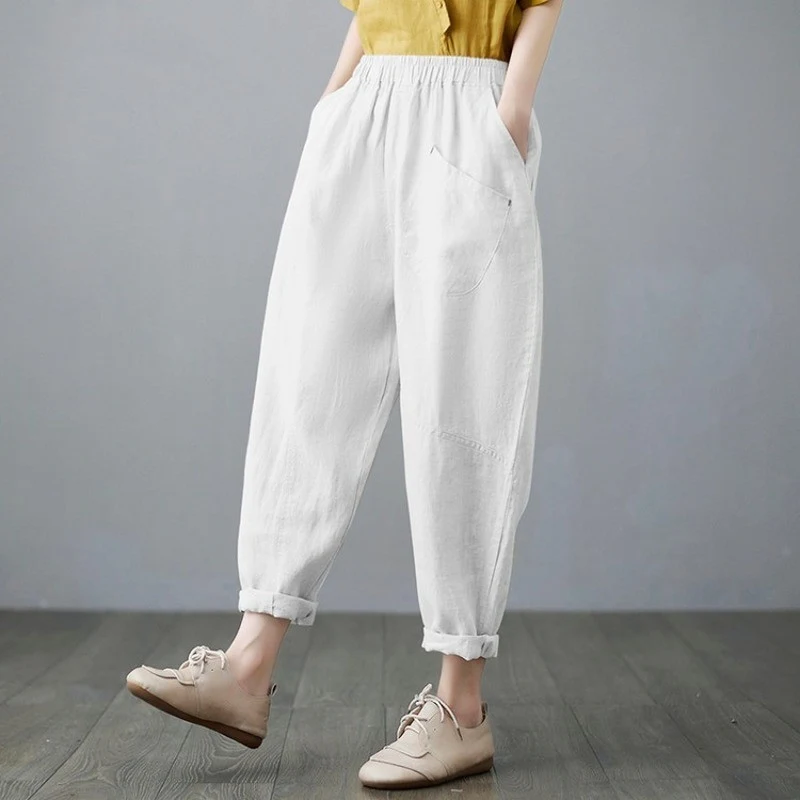 Title 4, Womens Cropped Cotton Linen Harem Pants. Loose...