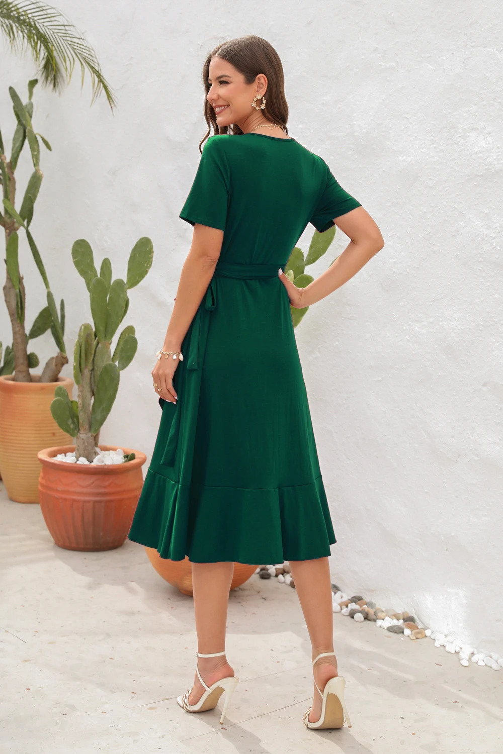 Title 16, Solid color long short sleeve V-neck high waist...