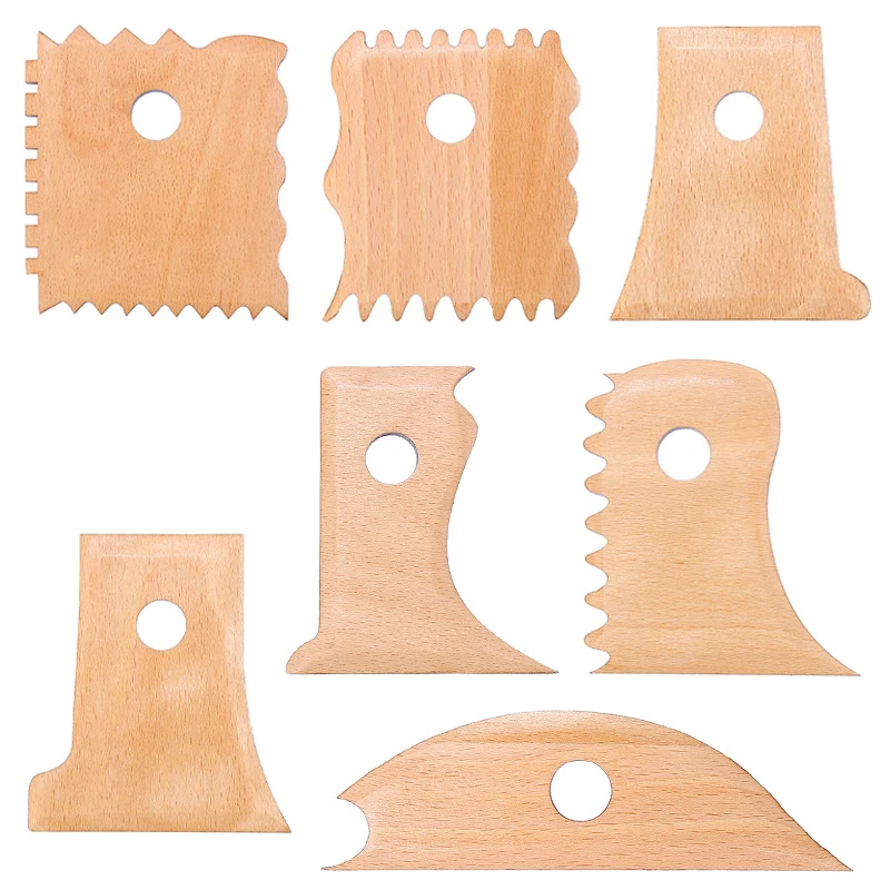 Title 3, Pottery Tools 7-piece Wooden Skeleton Knife Set...
