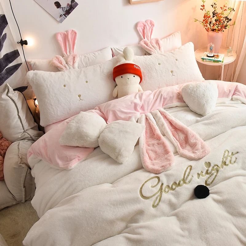 Jogo de cama infantil princesa, quatro peças veludo Tutu, coral aveludado, quente e espesso, perfeito para meninas. — foto 5