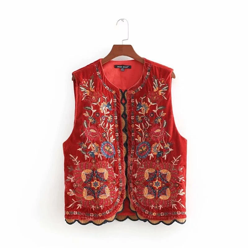 Moda transfronteiriça feminina desgaste primavera estilo étnico lantejoulas bordado colete jaqueta — foto 5