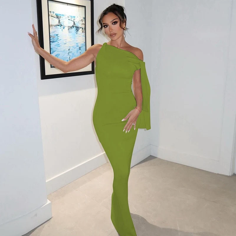 Title 11, Womens Single Shoulder Solid Color Dress