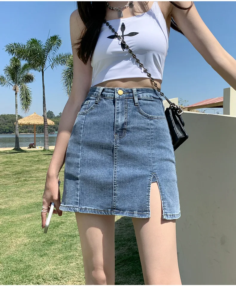 Title 4, High Waist Slit Elastic Half-body Vintage Sheat...