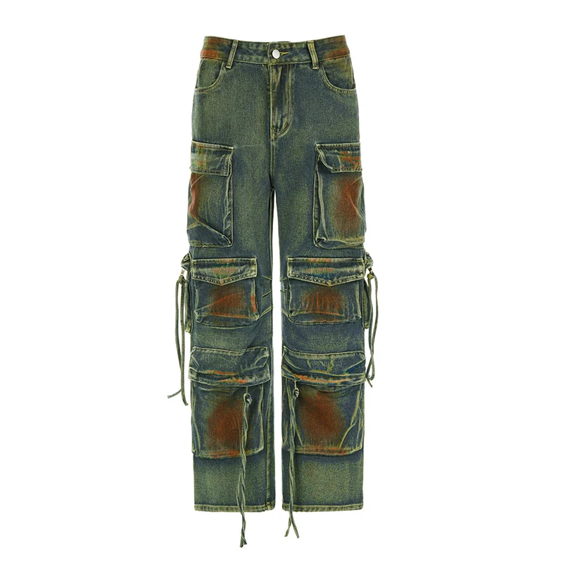 Title 10, Washed tie-dyed zipper button tight irregular o...