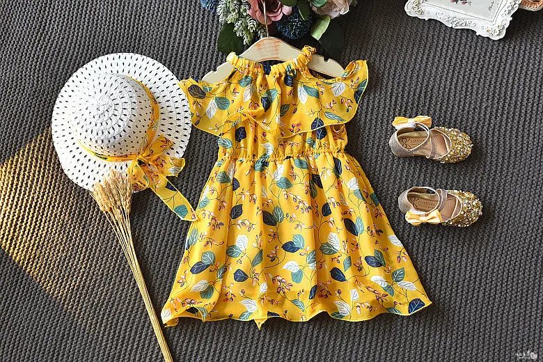 Vestido infantil de verão coreano para meninas, novo design com decote de folha de lótus e estilo boêmio, perfeito para o verão. — foto 5