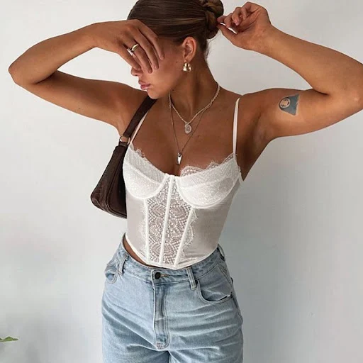 Title 10, Hollow Sexy Lace Pleated Tube Top Strap Womens...
